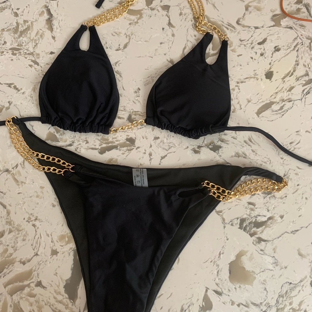 Black with gold chain bikini, new without tags